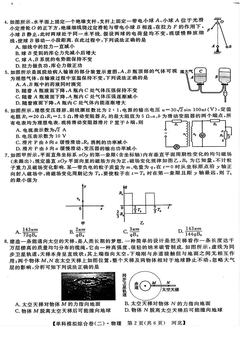2025届河北省新高考高三下学期10月单科模拟综合卷（二）-物理试题（含答案）第2页