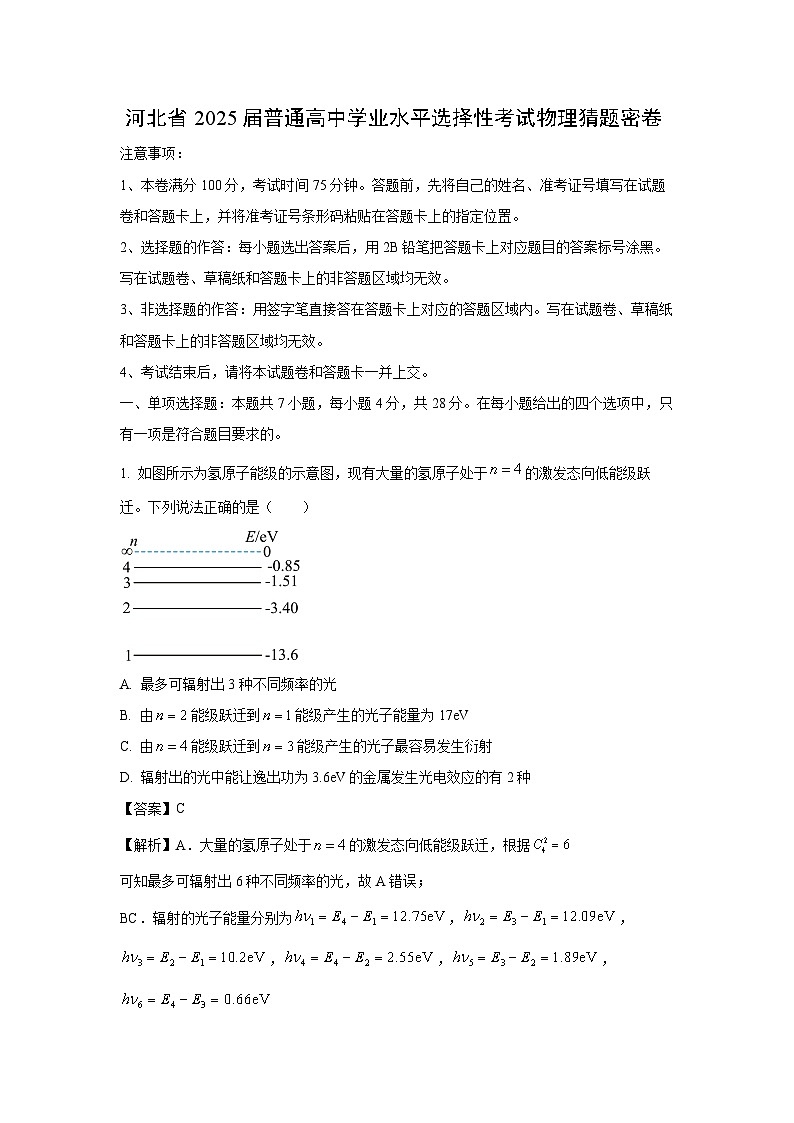 河北省2025届普通高中学业水平选择性考试猜题密卷物理试卷（解析版）第1页
