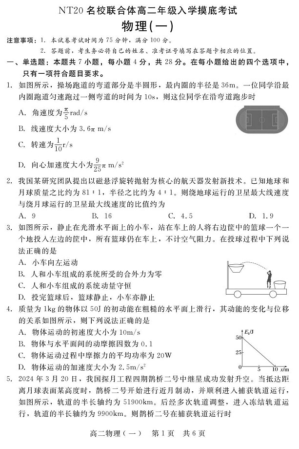 河北省NT20名校联合体2025-2026学年高二上学期入学摸底考试 物理试卷第1页