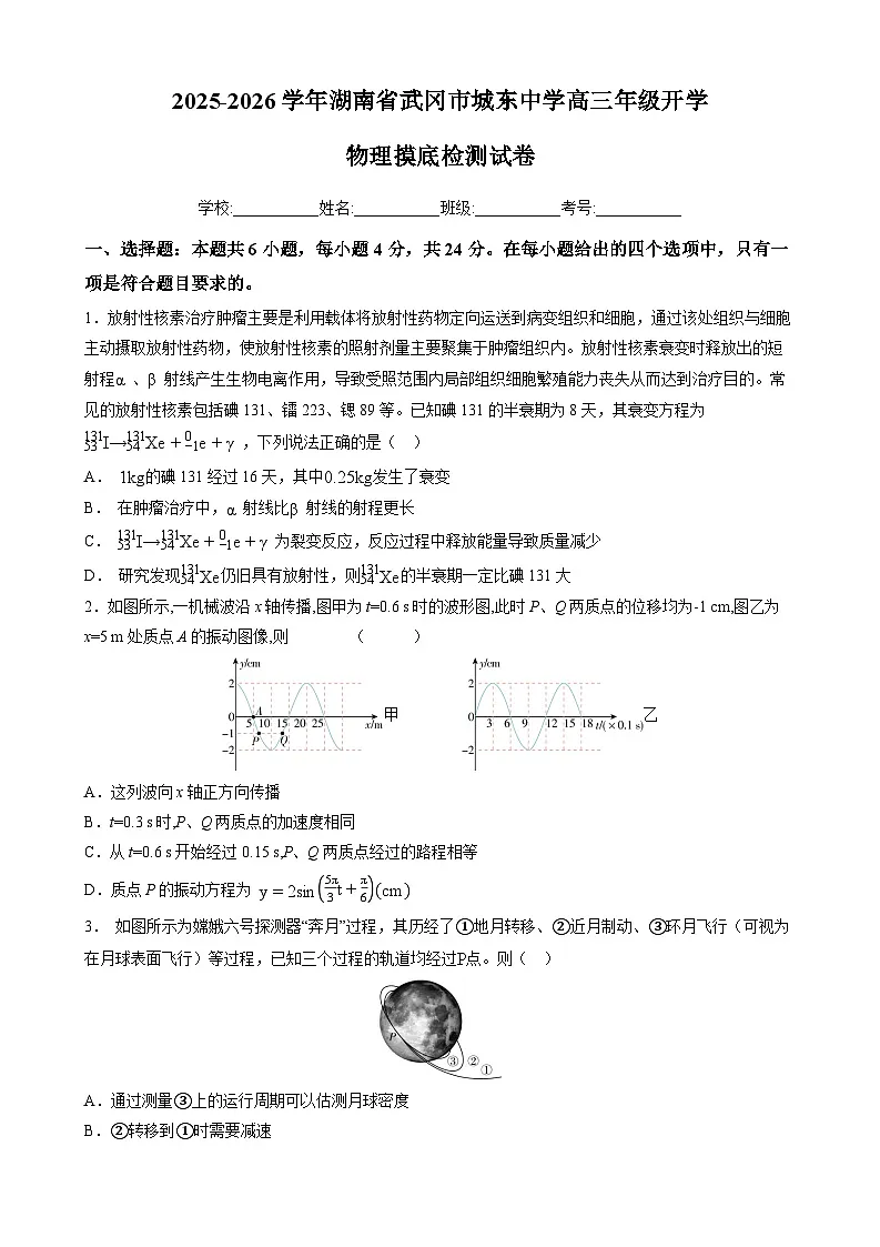 2025-2026学年湖南省武冈市城东中学高三年级上学期开学物理摸底检测试卷（解析版）第1页