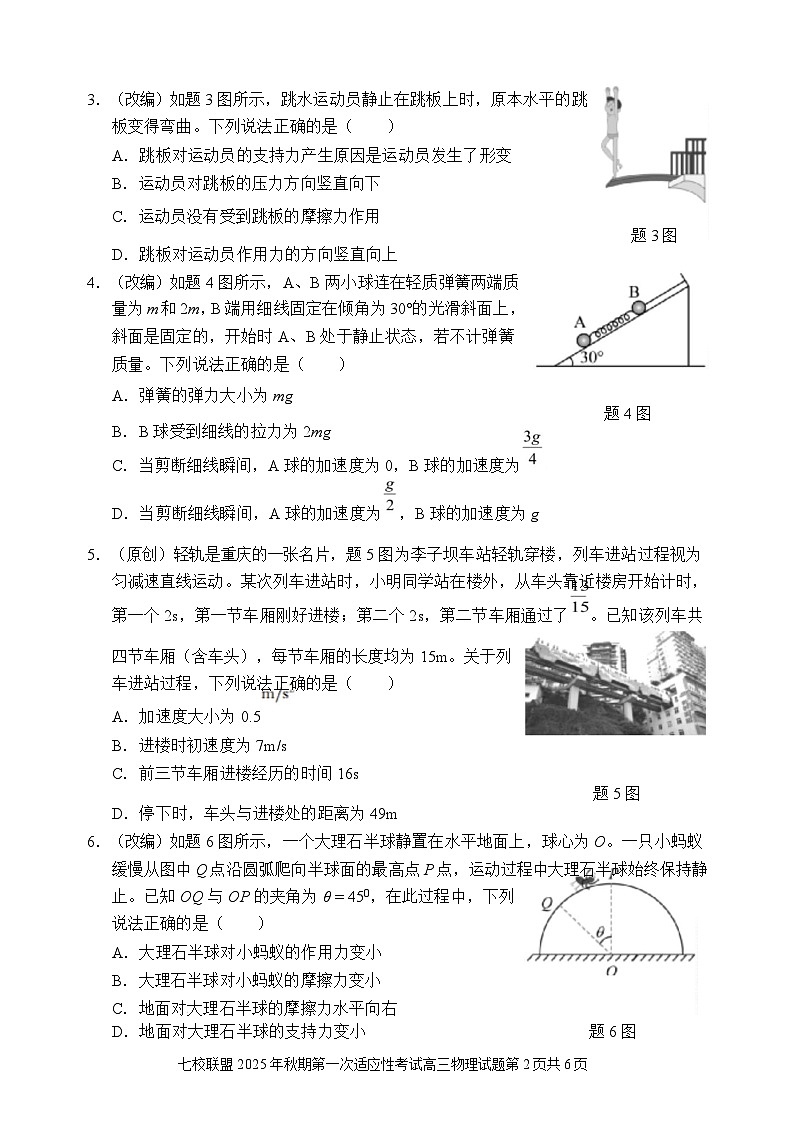 2026届重庆市七校联盟高三上学期第一次适应性考试物理试题（解析版）第2页