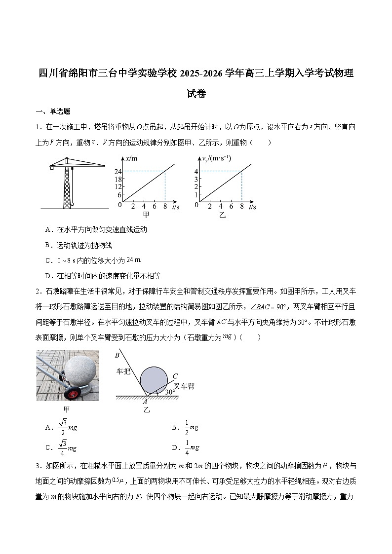 2025-2026学年四川省绵阳市三台县三台中学实验学校2026届高三上学期入学考试物理试卷（解析版）第1页