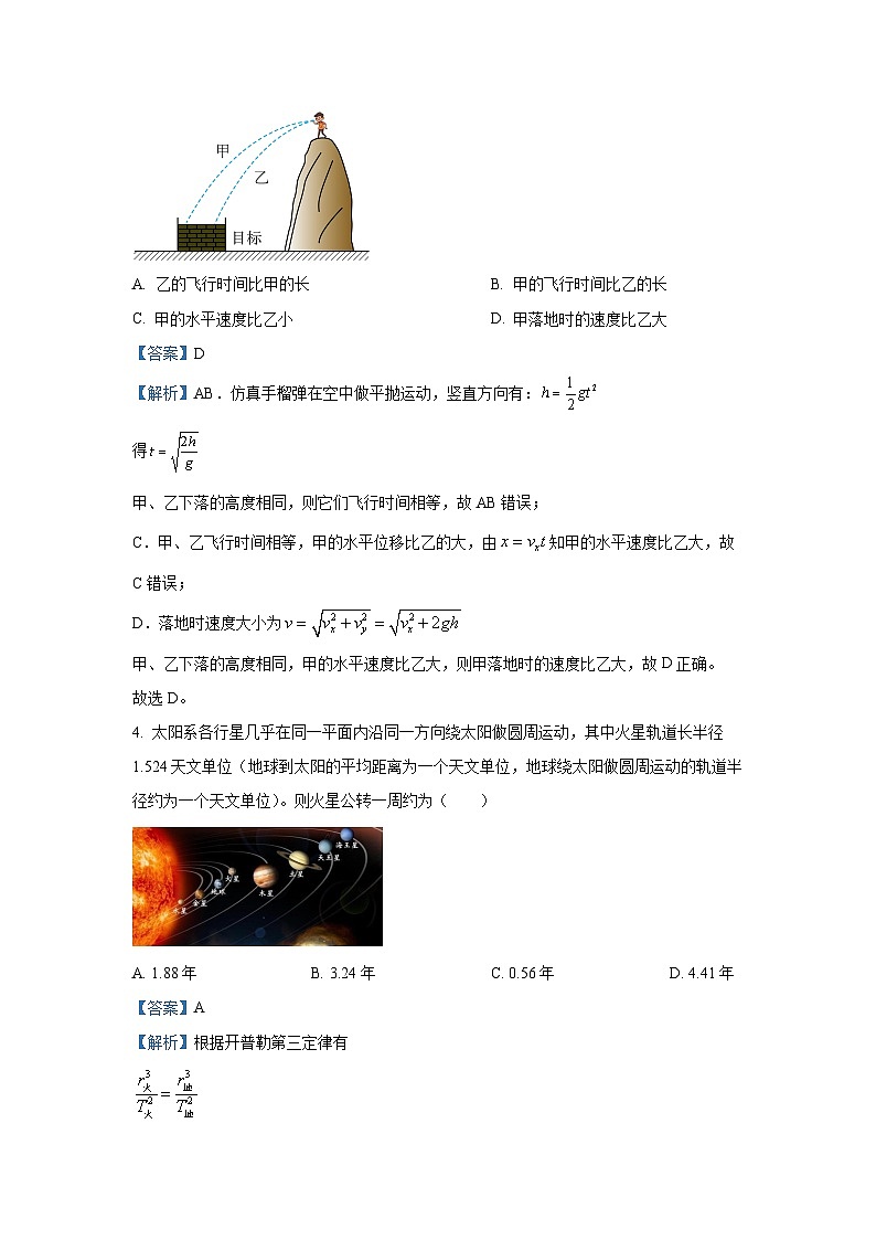 云南省文山壮族苗族自治州砚山县2024-2025学年高一下学期6月月考物理试卷（解析版）第3页