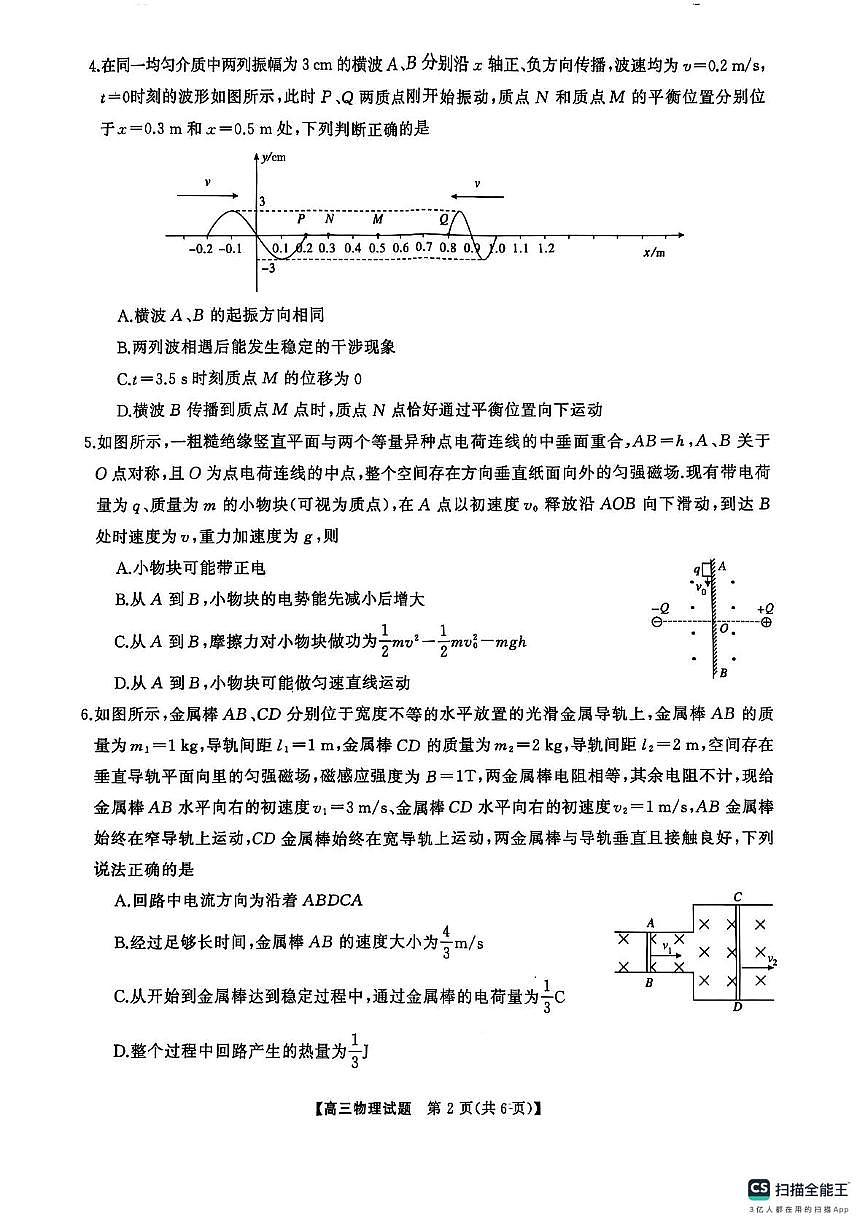 2025届三湘名校教育联盟五市十校教研教改共同体高三下学期2月入学大联考物理试卷第2页