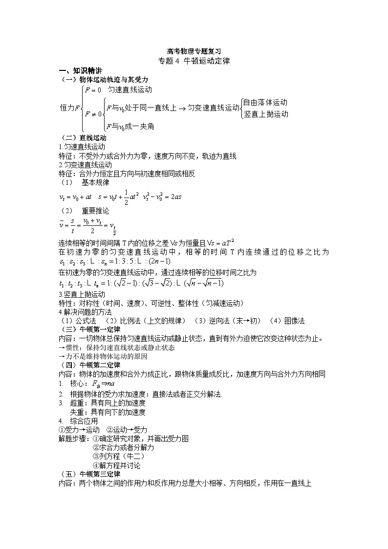 高考物理二轮专题复习讲义：专题四 直线运动中的牛顿运动定律第1页