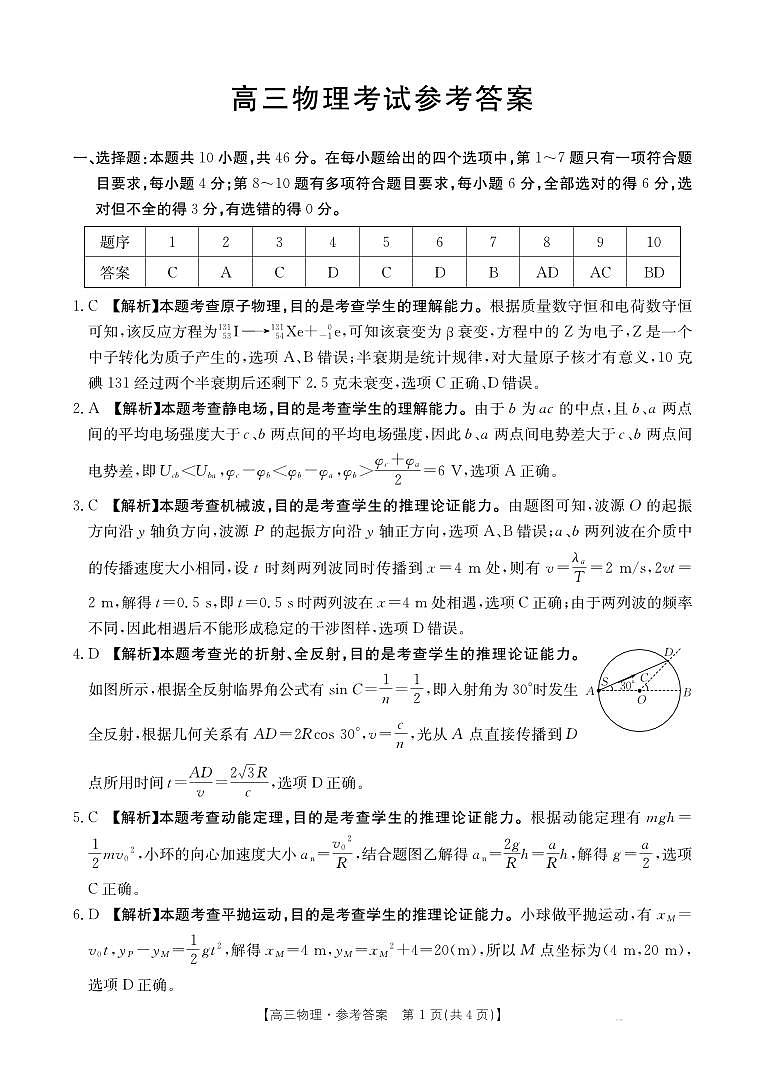 黑吉辽蒙金太阳2026届高三9月开学联考  物理答案第1页
