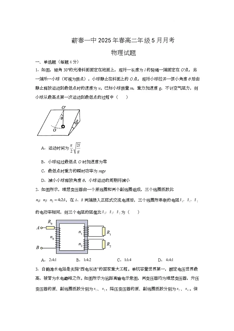 湖北省黄冈市蕲春县第一高级中学2024-2025学年高二下学期5月月考物理试卷第1页