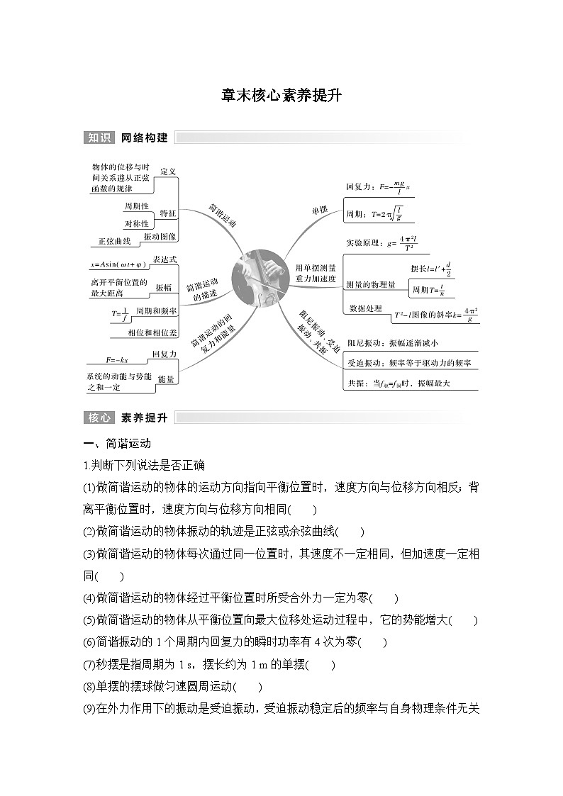 2025-2026学年高中物理人教版（2019）选择性必修第一册 第二章 机械振动 章末核心素养提升 学案第1页