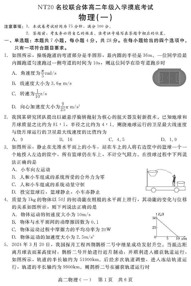河北省NT20名校联合体2025-2026学年高二上学期入学摸底考试 物理（一） PDF版含解析第1页