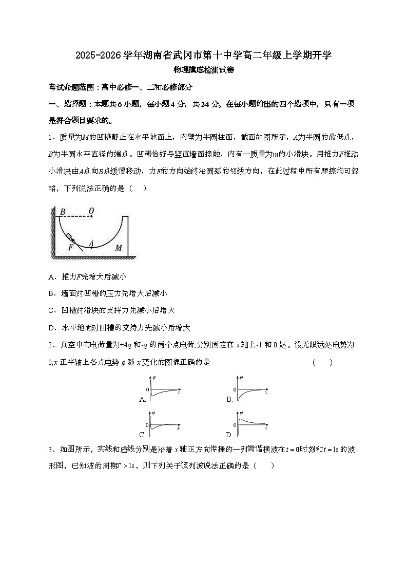 2025~2026学年湖南省武冈市第十中学高二年级上学期开学物理摸底检测试题（含答案）第1页