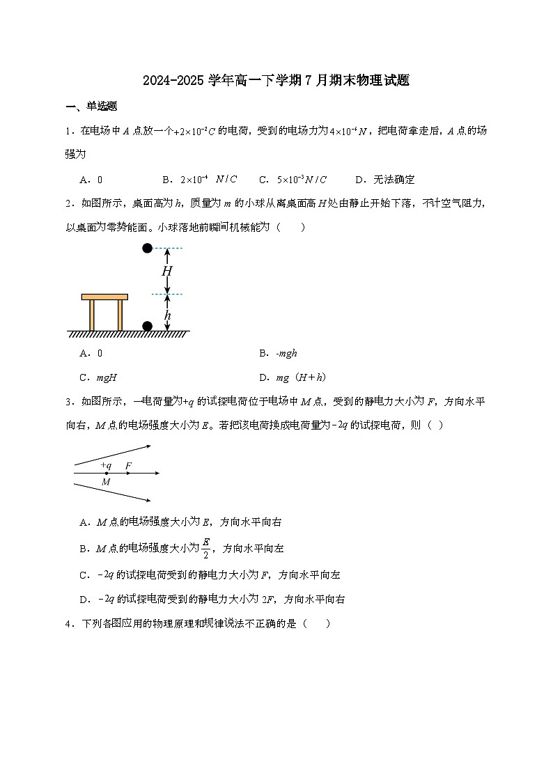 新疆维吾尔自治区喀什地区莎车县2024~2025学年高一下学期7月期末考试物理检测试题（含答案）第1页