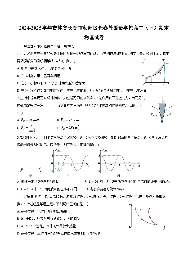 2024-2025学年吉林省长春市朝阳区长春外国语学校高二（下）期末物理试卷（7月）（含解析）第1页