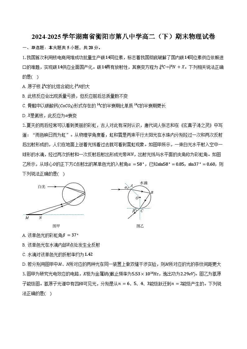 2024-2025学年湖南省衡阳市第八中学高二（下）期末物理试卷（含答案）第1页
