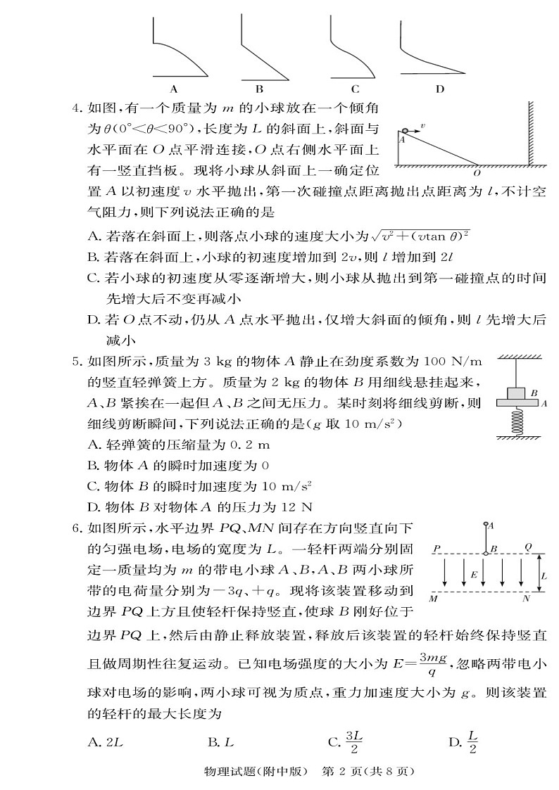 2025届湖南师大附中高三下学期11月考（三）-物理试题（含答案）第2页