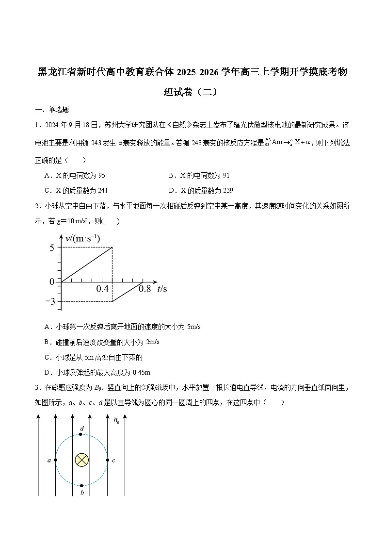 2026届黑龙江省新时代高中教育联合体高三上学期开学摸底 物理（二）试卷（含解析）第1页