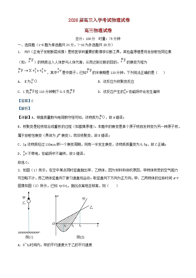 湖南省长沙市2025_2026学年高三物理上学期入学考试试卷含解析第1页