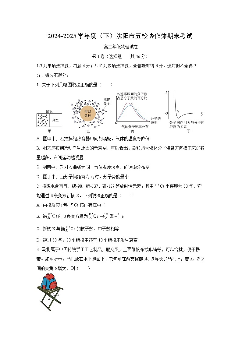 辽宁省沈阳市五校联考2024-2025学年高二下学期期末物理试卷（学生版）第1页