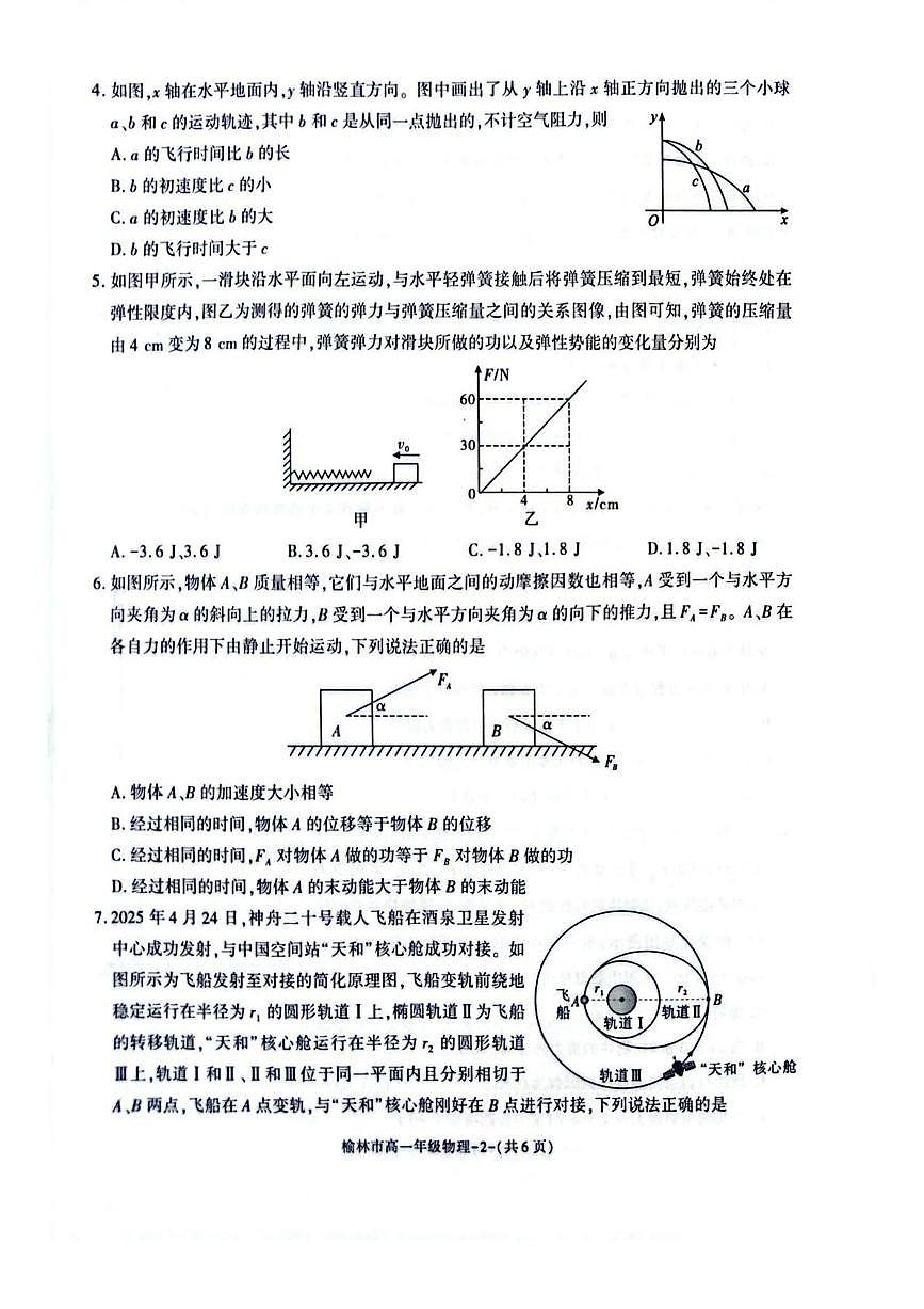 2025榆林普通高中高一下学期期末考试物理PDF版含答案第2页