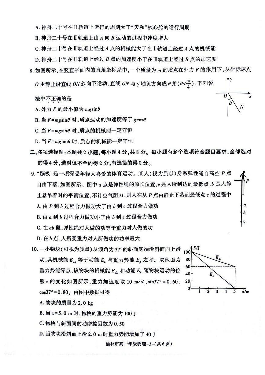 2025榆林普通高中高一下学期期末考试物理PDF版含答案第3页