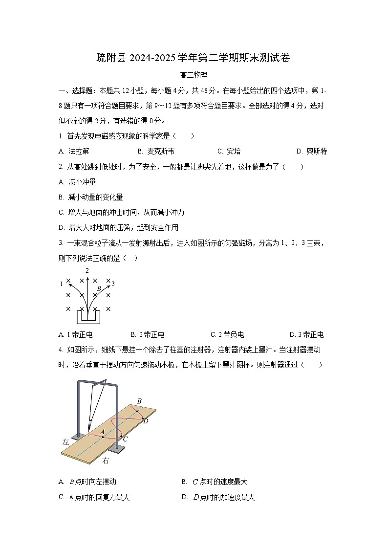 新疆喀什地区疏附县2024-2025学年高二下学期期末测物理试卷（学生版）第1页