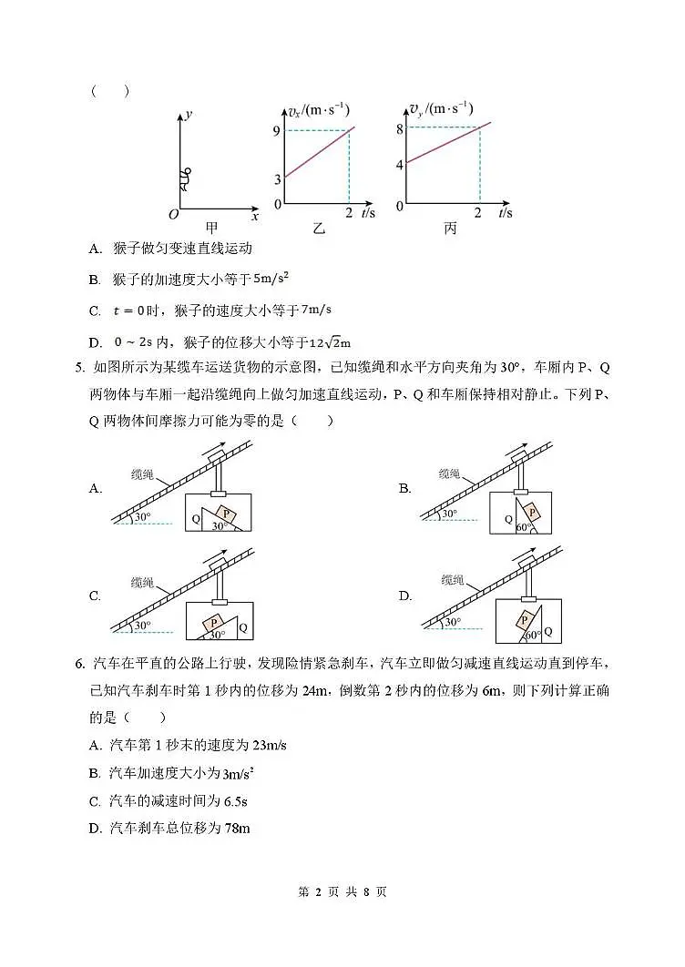 2026德州高三上学期9月校际联考（一）物理PDF版含解析第2页