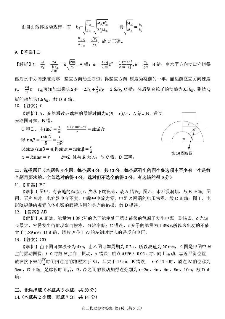 2026届浙南名校高三上学期一模物理答案第2页