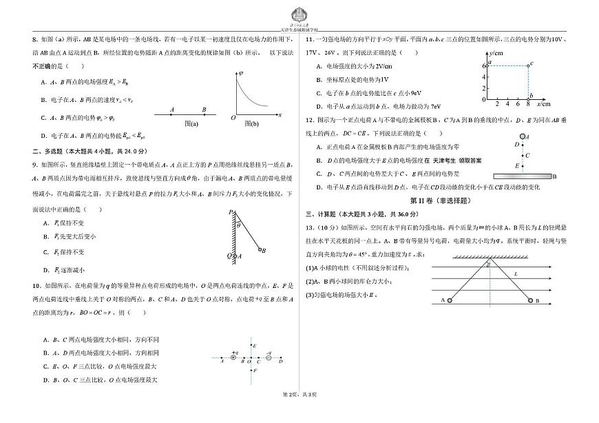 天津市滨海新区北京师范大学天津生态城附属学校2025-2026学年高二上学期10月月考物理试题第2页