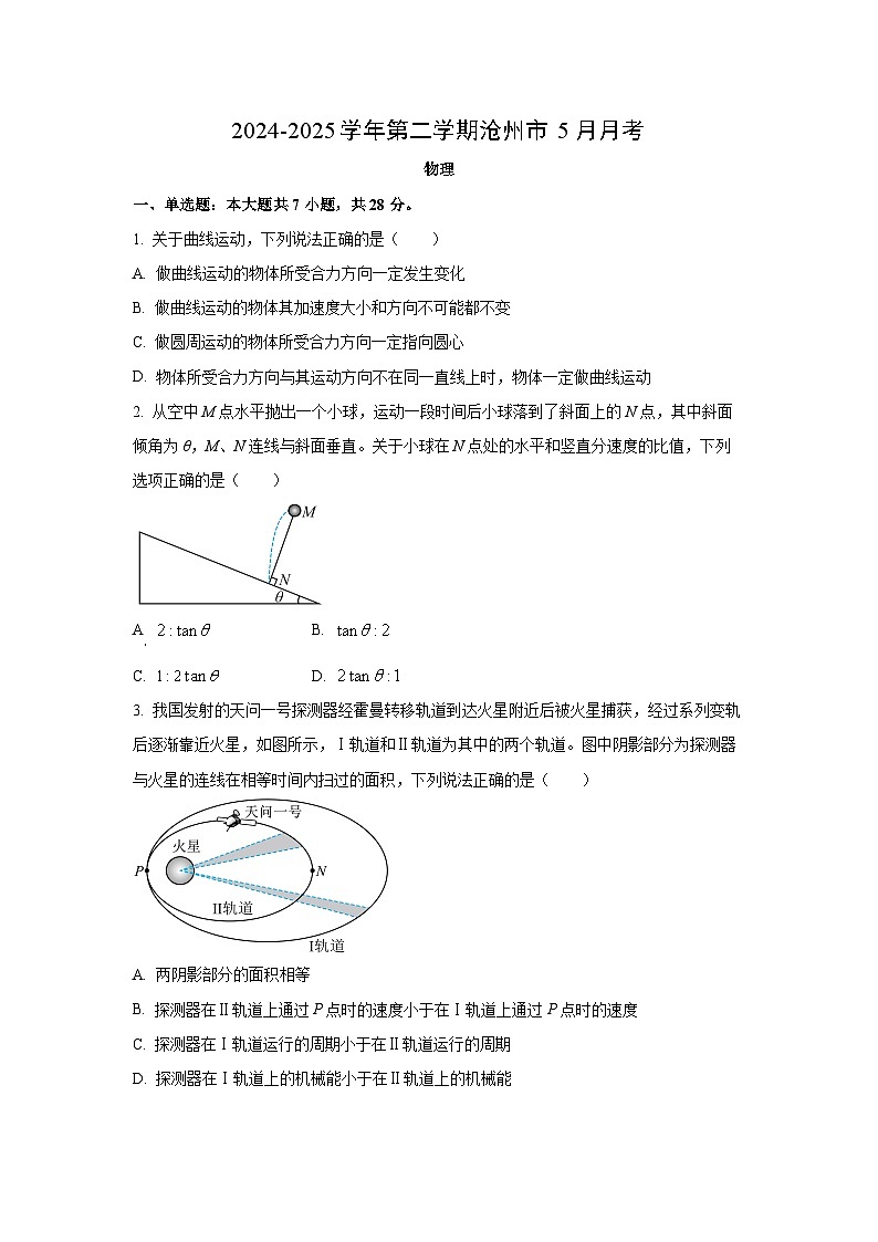 河北省沧州市2024-2025学年高一下学期5月月考物理试卷（学生版）第1页