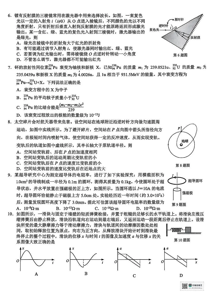 2026浙江省天域全国名校协作体高三上学期10月联考试题物理PDF版含答案第2页