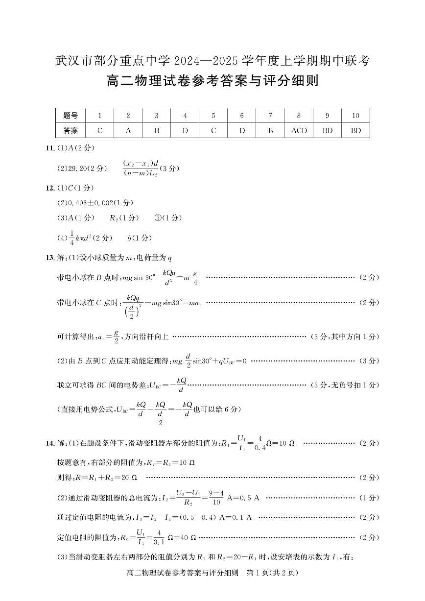 高二测评卷-物理答案第1页