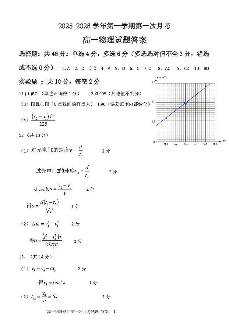 高一物理答案第1页