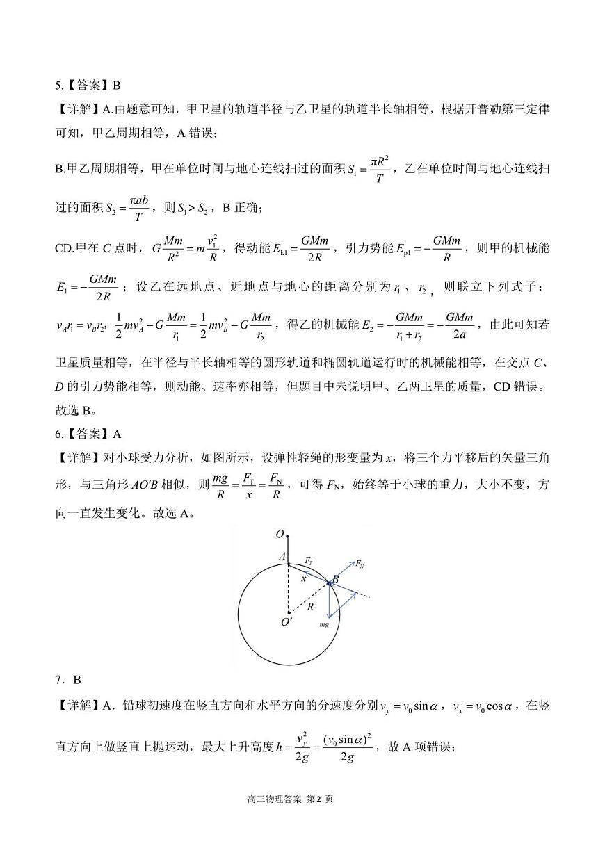 高三物理试题答案第2页