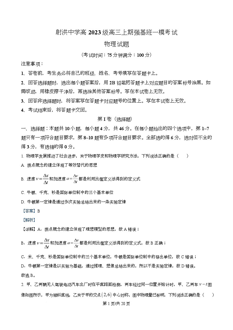 四川省射洪中学2025-2026学年高三（强基班）上学期一模物理试题 Word版含解析第1页