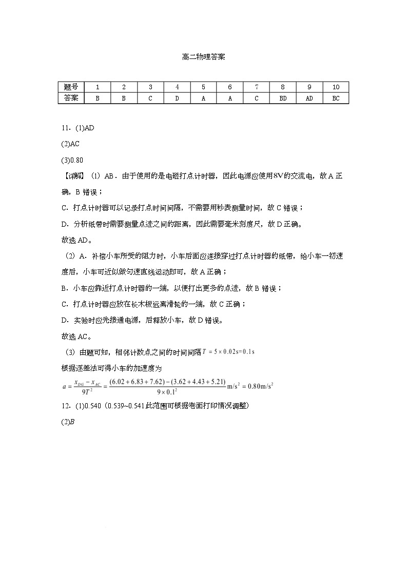 高二上物理月考考试题 高二物理试题参考答案第1页