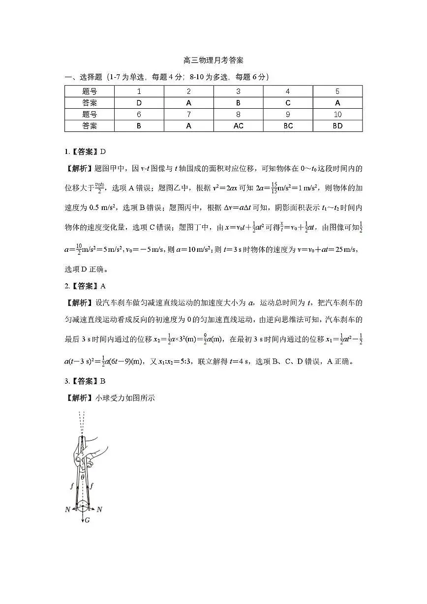 物理 高三月考物理试题答案第1页