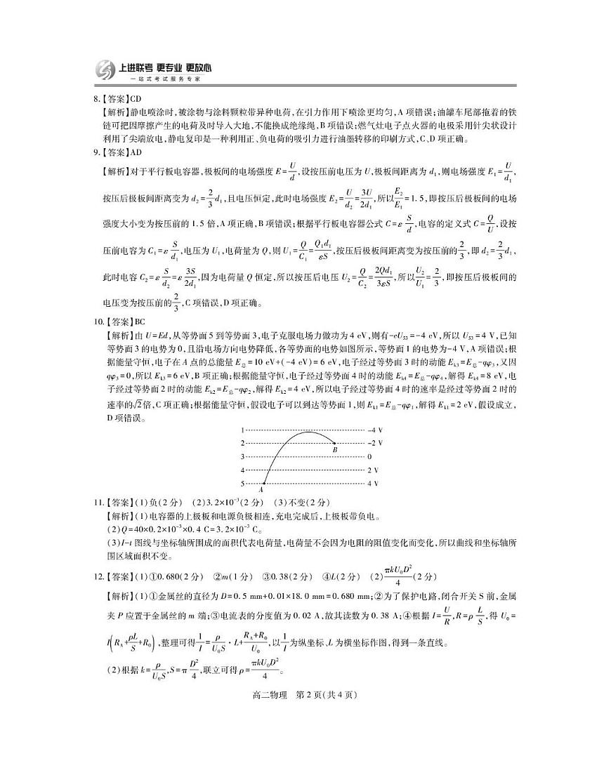 江西上进联考2025-2026学年高二上学期10月阶段检测物理答案第2页