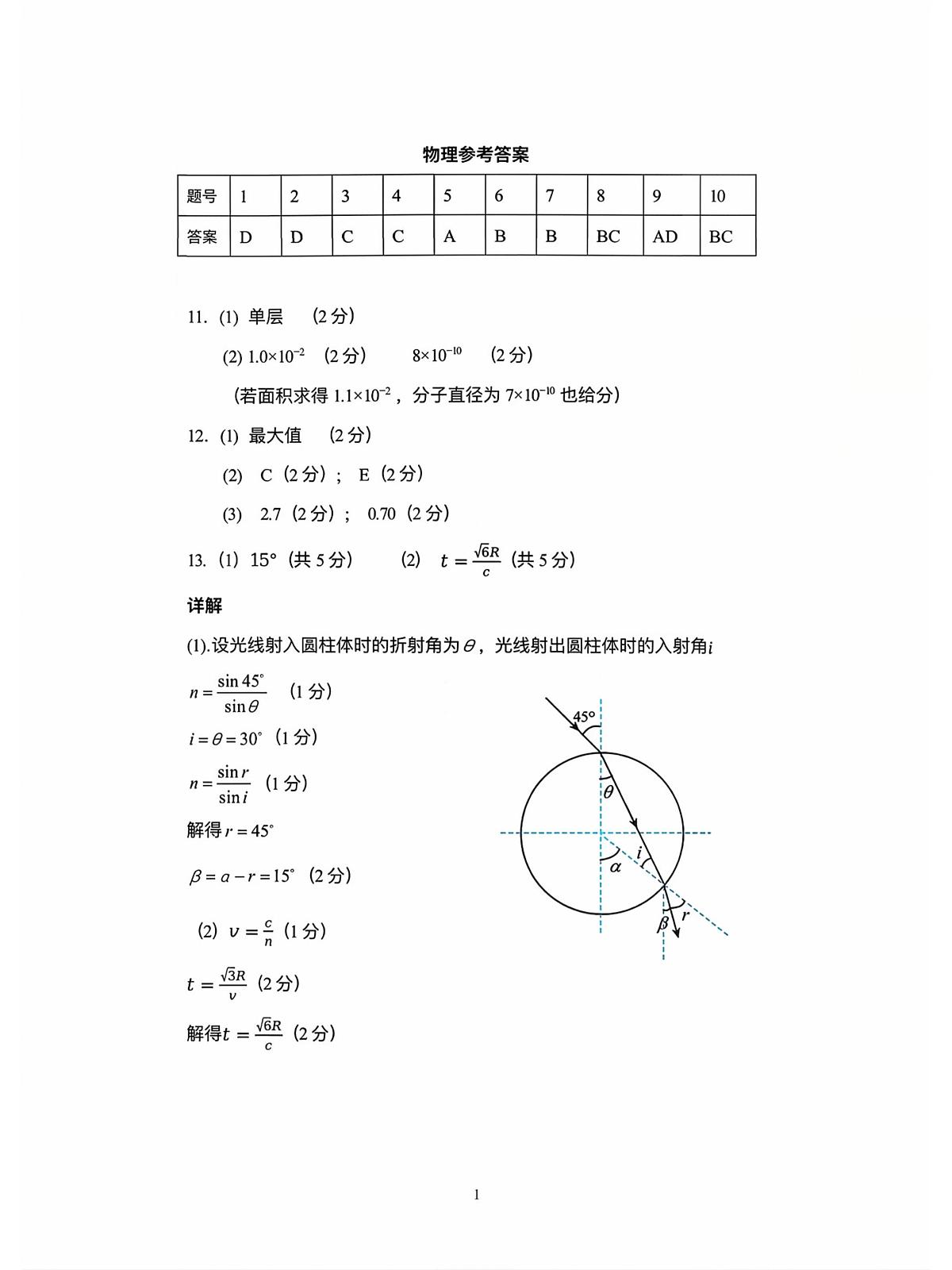 2026届湖北腾云联盟高三上学期10月一模物理答案第1页