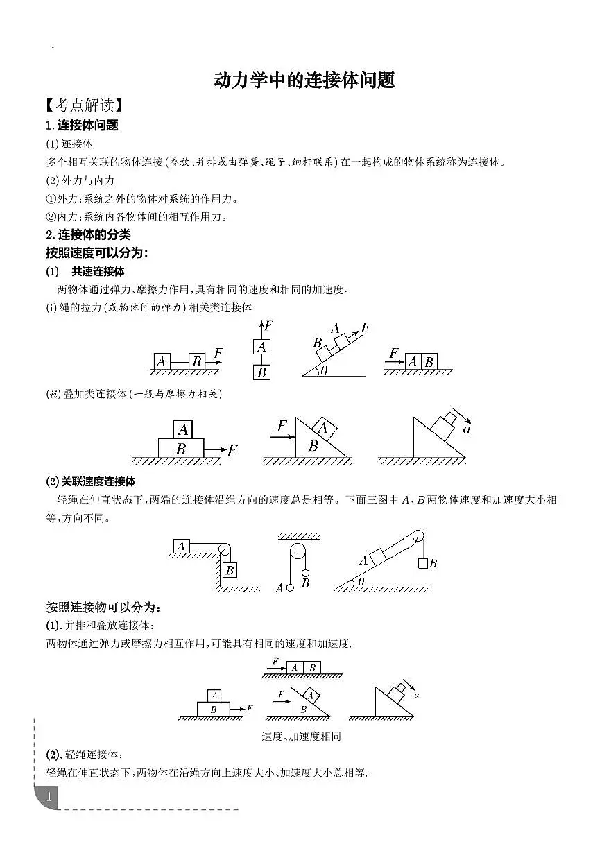 2026年高考物理一轮考点复习训练 动力学中的连接体问题（学生版+解析版）第1页