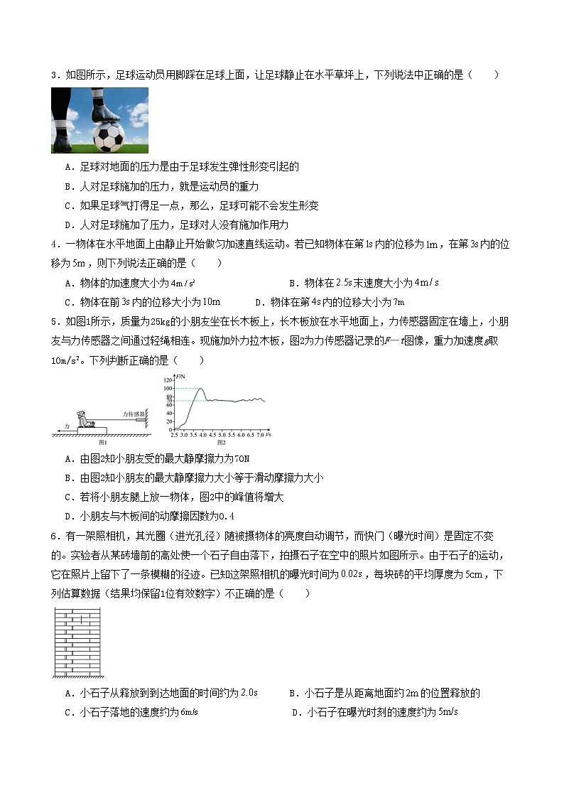 高一物理期中模拟卷【测试范围：必修第一册第1~3章】（考试版）第2页