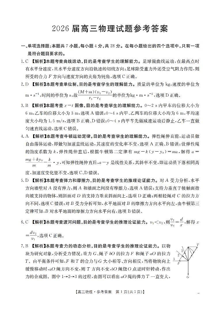 四川省2026届高三上学期10月联考物理答案第1页