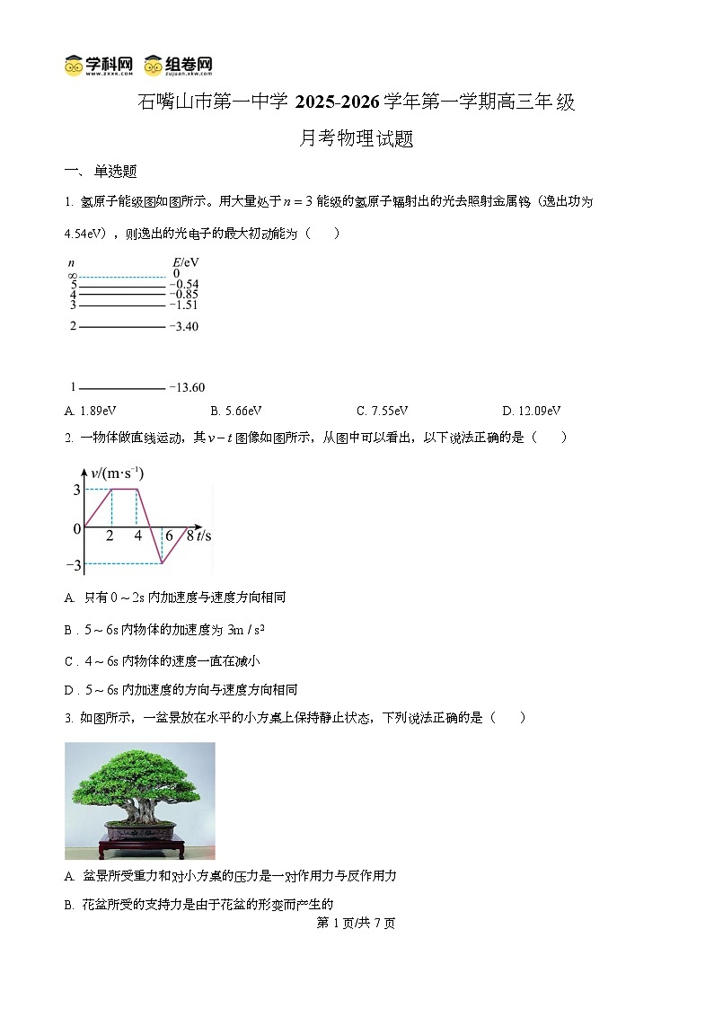 宁夏石嘴山市第一中学2026届高三上学期10月月考+物理第1页
