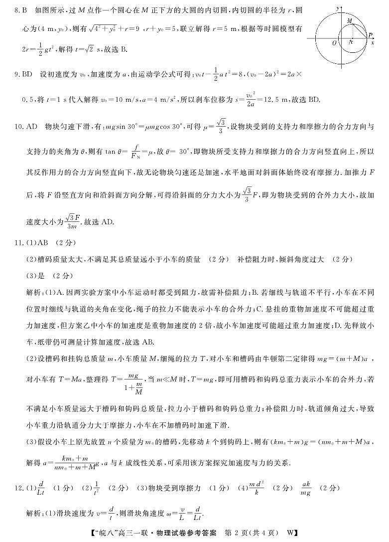 2026届安徽省皖南八校高三上学期第一次大联考物理答案第2页