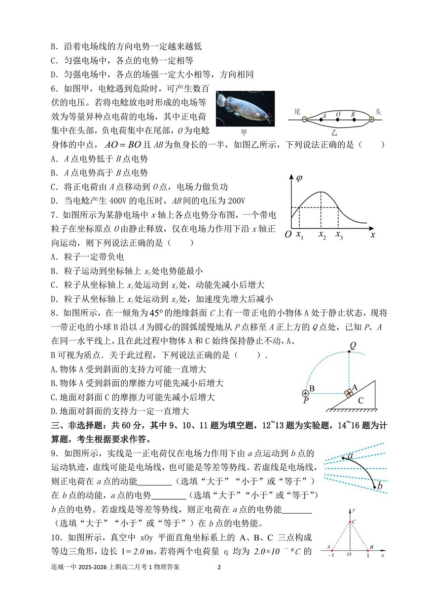 福建省龙岩市连城县第一中学2025-2026学年高二上学期10月月考物理试卷第2页