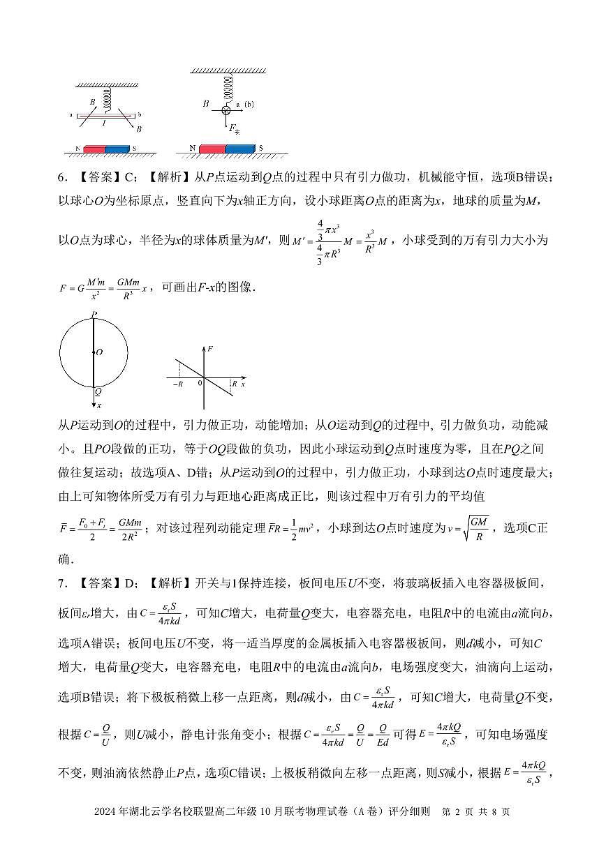 A卷答案-湖北云学名校联盟高二物理A卷答案及评分细则第2页