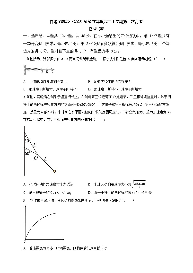 吉林省白城市实验高级中学2025-2026学年高二上学期10月月考物理试卷第1页
