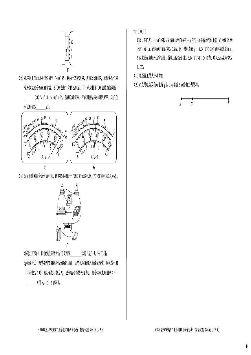 安徽省A10联盟2025-2026学年高二上学期10月学情诊断物理试卷（B）（月考）第3页
