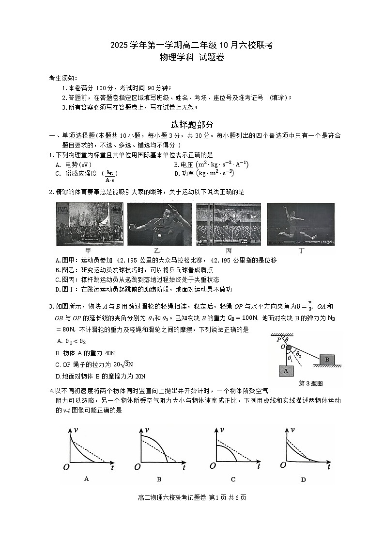 2025学年第一学期高二年级10月六校联考物理考试题卷第1页