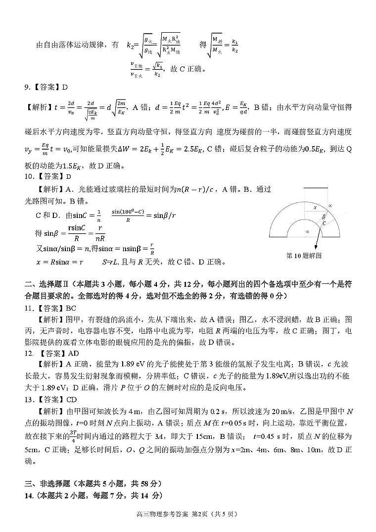 2026届浙南名校高三上学期一模物理答案第2页
