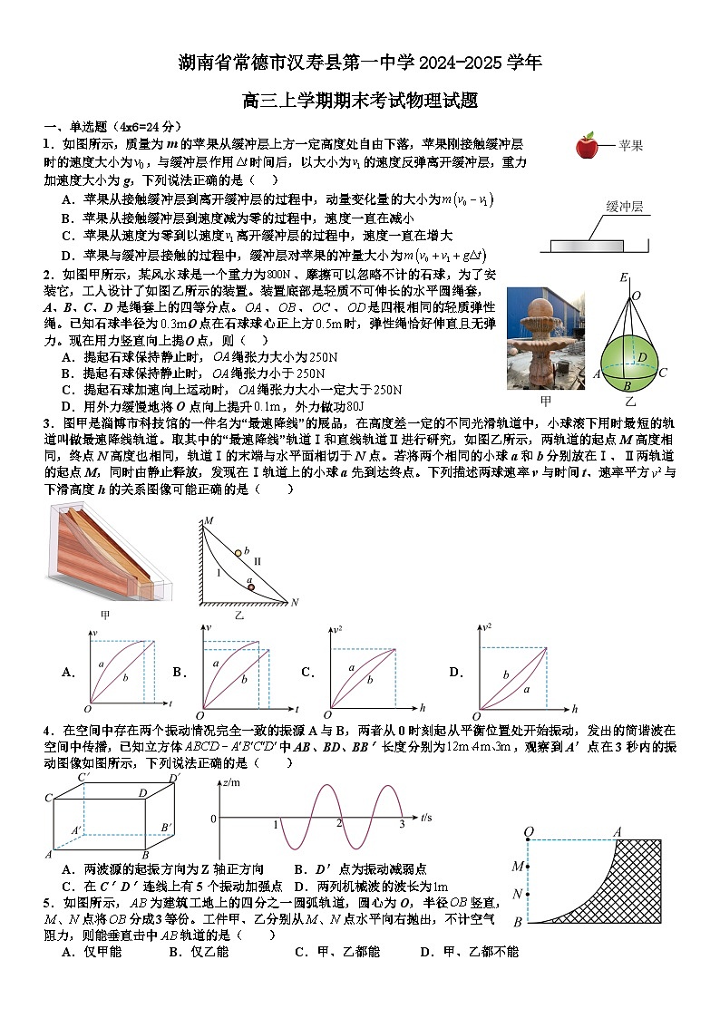 湖南省常德市汉寿县第一中学2024-2025学年高三上学期1月期末物理试题第1页
