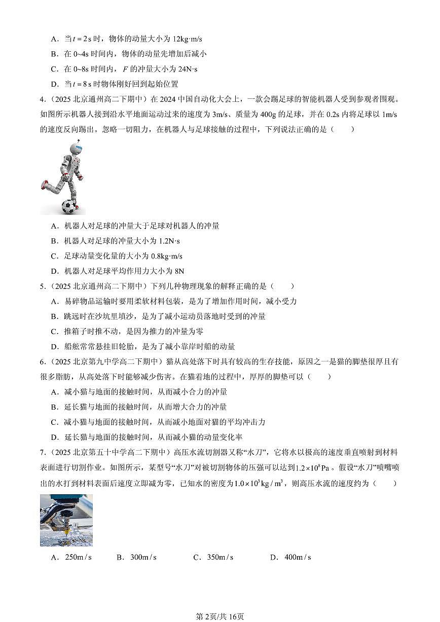 2025北京重点校高二（下）期中物理汇编：动量定理第2页